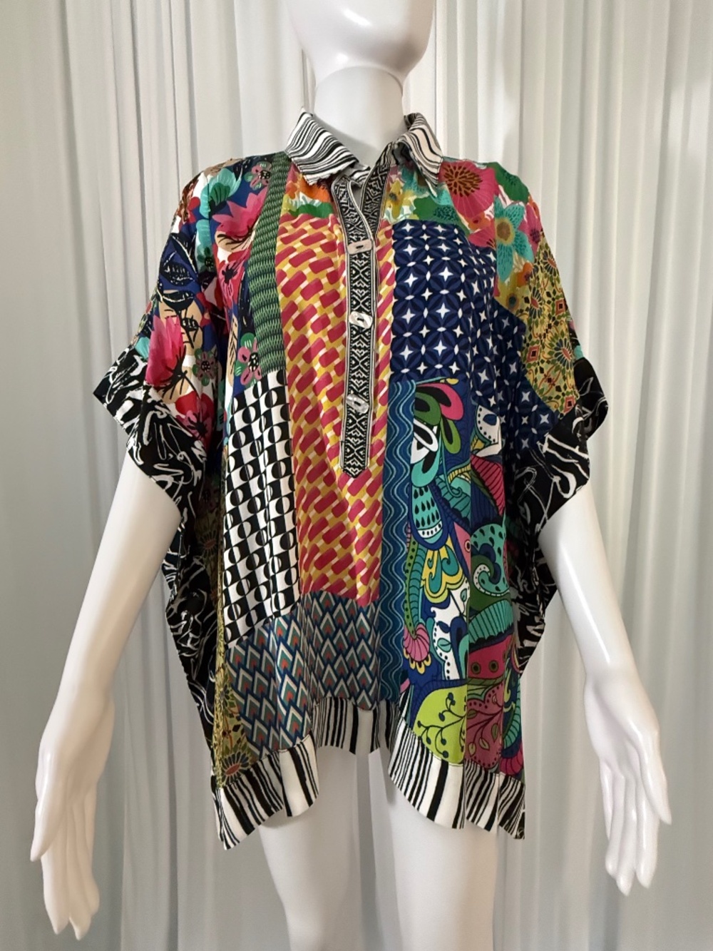 John Mark S/M Patchwork Print Oversized Tunic Top Boho Artsy NWOT